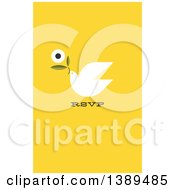 Clipart Of A Flat Design White Dove With RSVP Text On Yellow Royalty Free Vector Illustration