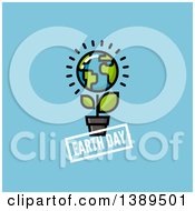 Clipart Of A Planet Earth Globe Flower With Earth Day Text On Blue Royalty Free Vector Illustration