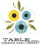 Poster, Art Print Of Flat Design Group Of Flowers And Leaves Over Table Text For A Wedding Or Event Invitation