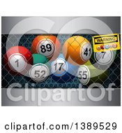 Poster, Art Print Of 3d Colorful Bingo Balls In A Cage Over Metal
