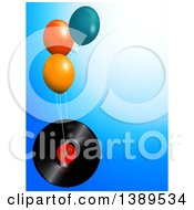 Poster, Art Print Of 3d Vinyl Record Lp Floating With Balloons Over Blue
