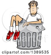 Clipart Of A Cartoon White Boy In A Trash Can Royalty Free Vector Illustration