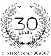 Clipart Of A Black And White 30 Year Anniversary Wreath Design Royalty Free Vector Illustration
