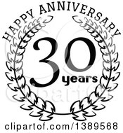 Poster, Art Print Of Black And White 30 Year Happy Anniversary Wreath Design