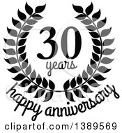 Clipart Of A Black And White 30 Year Happy Anniversary Wreath Design Royalty Free Vector Illustration