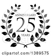 Clipart Of A Black And White 25 Year Anniversary Wreath Design Royalty Free Vector Illustration
