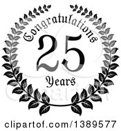 Poster, Art Print Of Black And White 25 Year Anniversary Congratulations Wreath Design