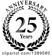 Clipart Of A Black And White 25 Year Anniversary Wreath Design Royalty Free Vector Illustration