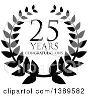 Clipart Of A Black And White 25 Year Anniversary Congratulations Wreath Design Royalty Free Vector Illustration
