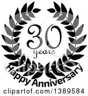 Black And White 30 Year Happy Anniversary Wreath Design