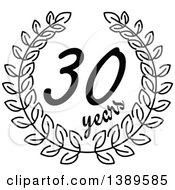 Clipart Of A Black And White 30 Year Anniversary Wreath Design Royalty Free Vector Illustration