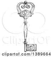 Clipart Of A Black And White Sketched Skeleton Key Royalty Free Vector Illustration by Vector Tradition SM