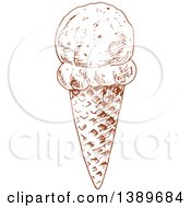 Clipart Of A Brown Sketched Waffle Ice Cream Cone Royalty Free Vector Illustration