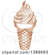 Clipart Of A Brown Sketched Waffle Ice Cream Cone Royalty Free Vector Illustration