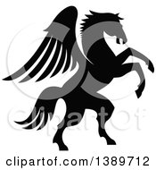 Poster, Art Print Of Black And White Silhouetted Rampant Winged Horse Pegasus
