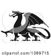 Clipart Of A Black Silhouetted Dragon Royalty Free Vector Illustration