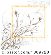 Poster, Art Print Of Background Of Taupe Floral Plants And An Orange Square On Off White