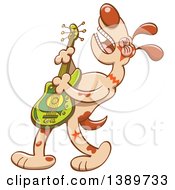 Clipart Of A Cartoon Brown Dog Singing And Playing An Electric Guitar Royalty Free Vector Illustration