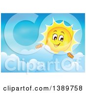 Poster, Art Print Of Happy Sun Character Peeking Over A Cloud In A Blue Sky