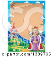 Poster, Art Print Of Border Of A Happy Queen An Aged Parchment Page With A Castle And Text Space