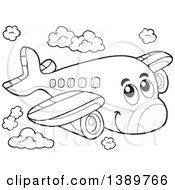 Poster, Art Print Of Black And White Lineart Happy Airplane Character