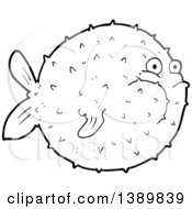 Clipart Of A Black And White Lineart Puffer Blow Fish Royalty Free Vector Illustration