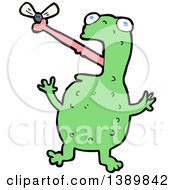 Clipart Of A Cartoon Frog Catching A Bug Royalty Free Vector Illustration by lineartestpilot