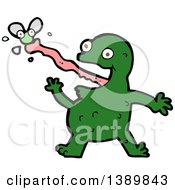 Clipart Of A Cartoon Frog Catching A Bug Royalty Free Vector Illustration by lineartestpilot