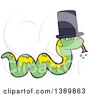 Poster, Art Print Of Cartoon Green Snake Wearing A Top Hat