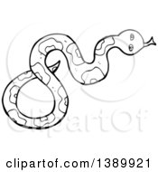 Clipart Of A Cartoon Black And White Lineart Snake Royalty Free Vector Illustration