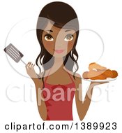 Pretty African American Chef Woman Holding A Plate Of Fried Chicken And A Spatula