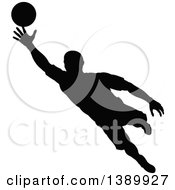 Clipart Of A Black Silhouetted Male Soccer Player Goalie In Action Royalty Free Vector Illustration
