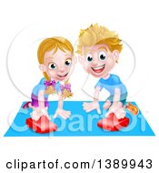 Clipart Of A Happy White Girl And Boy Playing With A Toy Car Royalty Free Vector Illustration