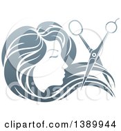Poster, Art Print Of Womans Head In Profile With Long Hair And Scissors Snipping Off A Lock