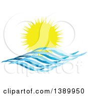 Clipart Of A Watercolor Sun Shining Over Waves Royalty Free Vector Illustration by KJ Pargeter