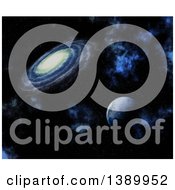 Poster, Art Print Of 3d Fictional Planet And Spiral Galaxy