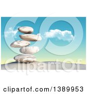 Poster, Art Print Of 3d Stack Of Balanced Stones On Sand Against Sky