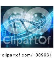 Clipart Of A Background Of A 3d DNA Strand On Blue Royalty Free Illustration by KJ Pargeter
