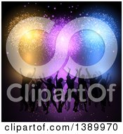 Poster, Art Print Of Silhouetted Crowd Of People Dancing Under Colorful Fireworks