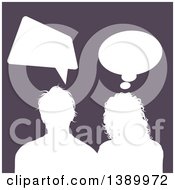 Poster, Art Print Of White Silhouetted Couple Talking Over Purple