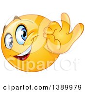 Poster, Art Print Of Cartoon Yellow Smiley Face Emoji Emoticon Gesturing Ok
