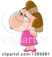 Clipart Of A Cartoon Brunette White Girl Flirting Royalty Free Vector Illustration