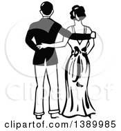Clipart Of A Vintage Black And White Couple From Behind Royalty Free Vector Illustration