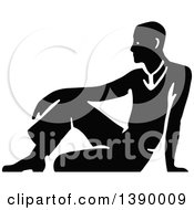 Poster, Art Print Of Vintage Black And White Man Sitting On The Floor