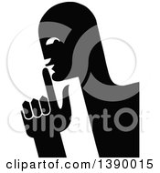 Clipart Of A Vintage Black And White Man Hushing Royalty Free Vector Illustration