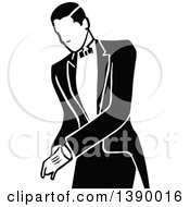Clipart Of A Vintage Black And White Gentleman In A Tuxedo Royalty Free Vector Illustration
