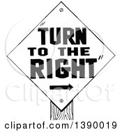 Clipart Of A Vintage Black And White Turn To The Right Sign Royalty Free Vector Illustration