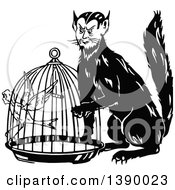 Poster, Art Print Of Vintage Black And White Man Cat And Canary Woman In A Cage