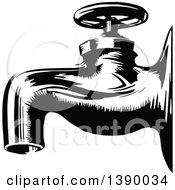 Clipart Of A Vintage Black And White Tap Faucet Royalty Free Vector Illustration