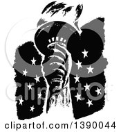 Clipart Of A Vintage Black And White Liberty Torch Over Stars Royalty Free Vector Illustration